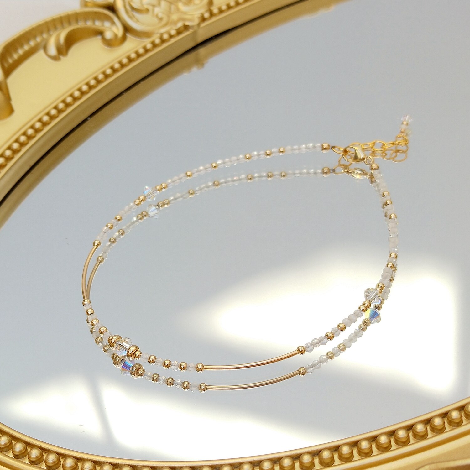 Lii Ji Lapis Lazuli Citrien Maansteen 14K Gold Filled Austia Kristal Enkelbandje 24 + 3Cm Handamde Sieraden Voor vrouwen