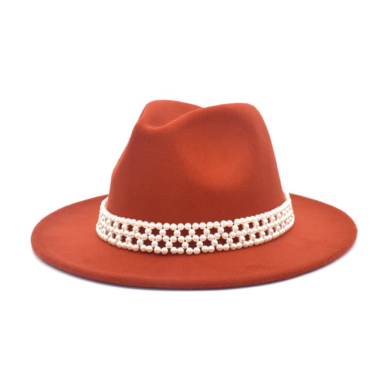 FUODRAO Women Wide Brim Wool Felt Fedora Panama Hat Jazz Trilby Hat Party Cowboy Hat Women Red F86: Orange