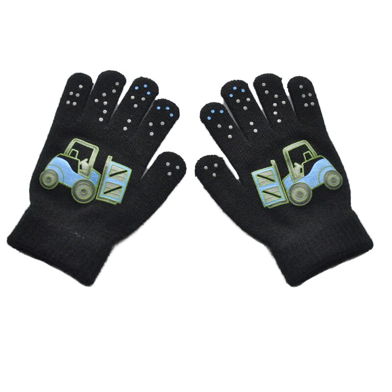 freundlicher Winter Warme Handschuhe für 6-12Jahre Jungen Und Mädchen Nette Bau Lkw aufbringen Kind Weiche Gestrickte Fäustlinge: T3