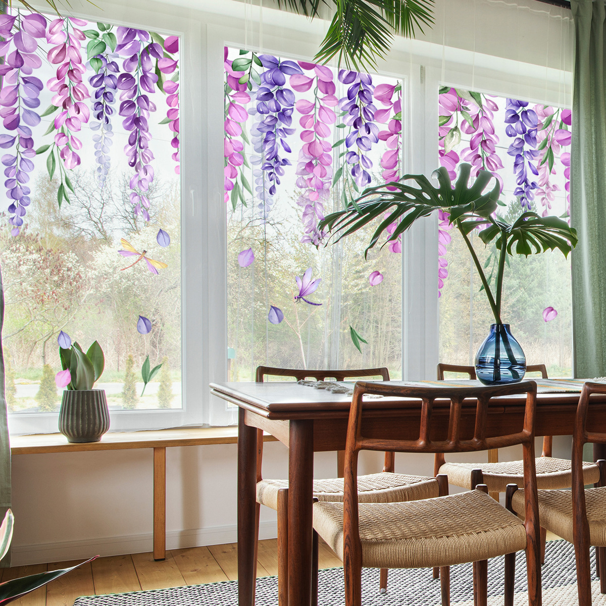 Plantenbloemen Bloemen Glazen Stickers Woonkamer Raam Thema Decoratieve Muurstickers Raamstickers