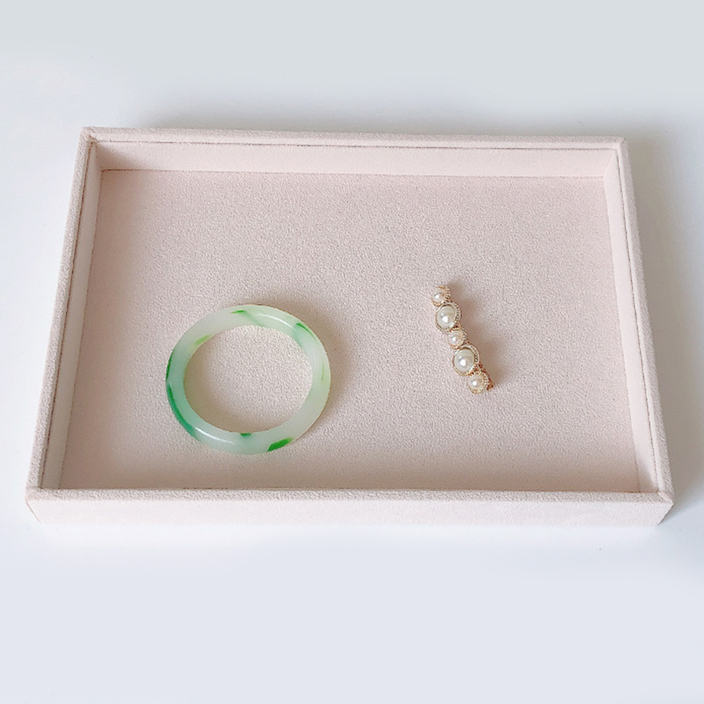 Stackable Jewelry Organizer Velvet Jewelry Display Tray Showcase for Knickknacks Necklace Earrings Rings Pendant Storage Box: L / WHITE