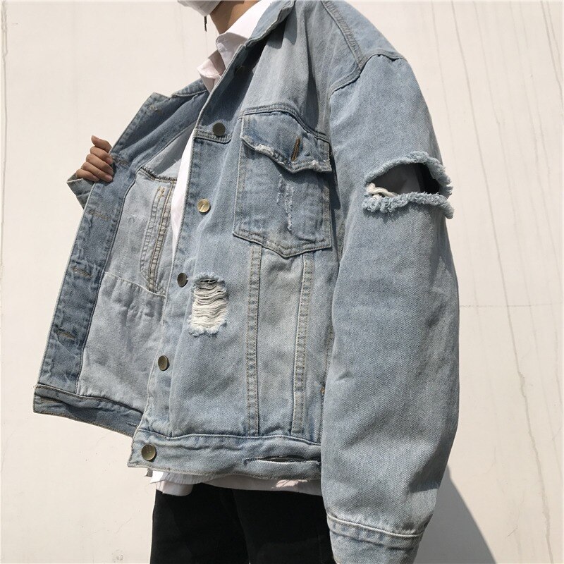 Lente En Herfst Ripped Gat Denim Jas Heren Koreaanse Trend Knappe Bf Wind Jas Student losse Jas
