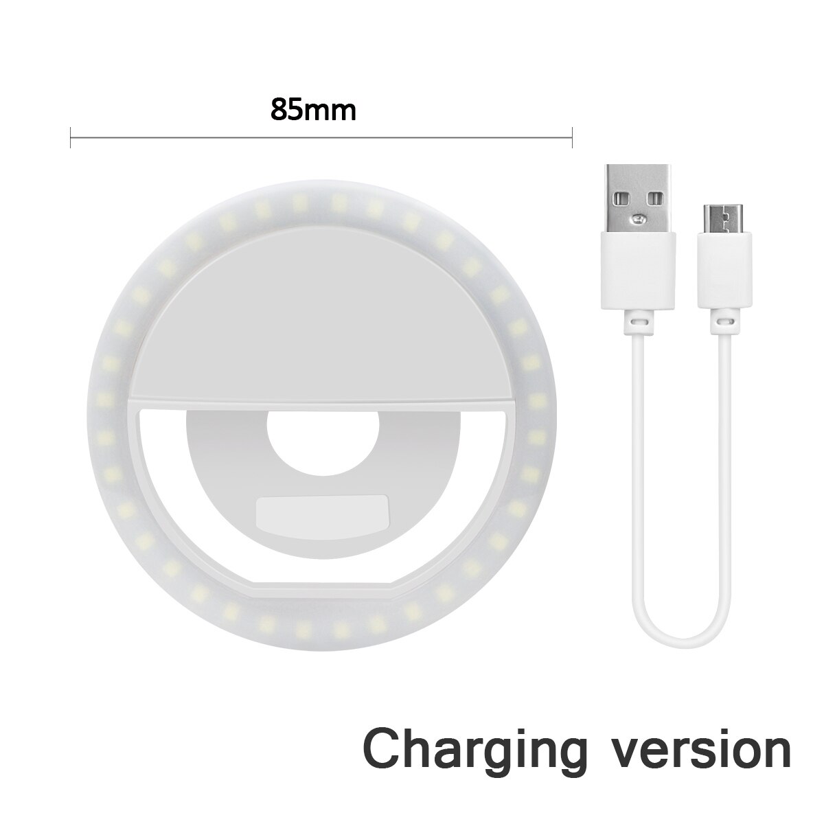 Led selfie ring nyhed lys ring klip til mobiltelefon fotolampe anel de luz para cellulær baggrundsbelysning til telefon: Hvid usb-drevet