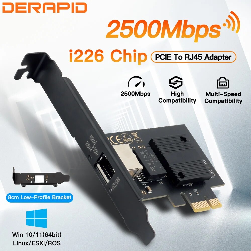 Adattatore di rete Intel I226-V PCIE a RJ45 2.5G Gigabit Ethernet 100/1000/2500Mbps Controller LAN RJ45 per desktop/PC Easy Set: Default Title