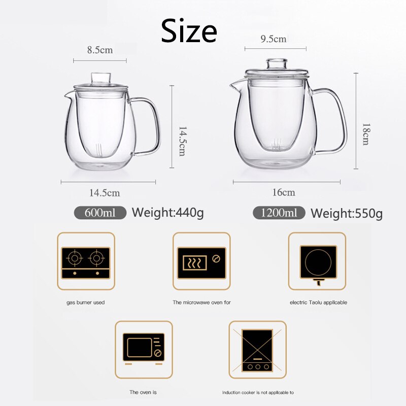 1200Ml Glazen Theepot Met Verwijderbare Zetgroep Veilig Thee Ketel Kan Worden Verwarmd Bloeiende Thee Filter Bloeiende Losse Blad Thee maker Set