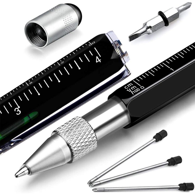 6-in-1-Multitool-Kugelschreiber руkuu Caneta 1 mm schwarze blaue Tinte Touchscreen-Eingabestift Bauwerkzeuge für Papa Ehemann Männer