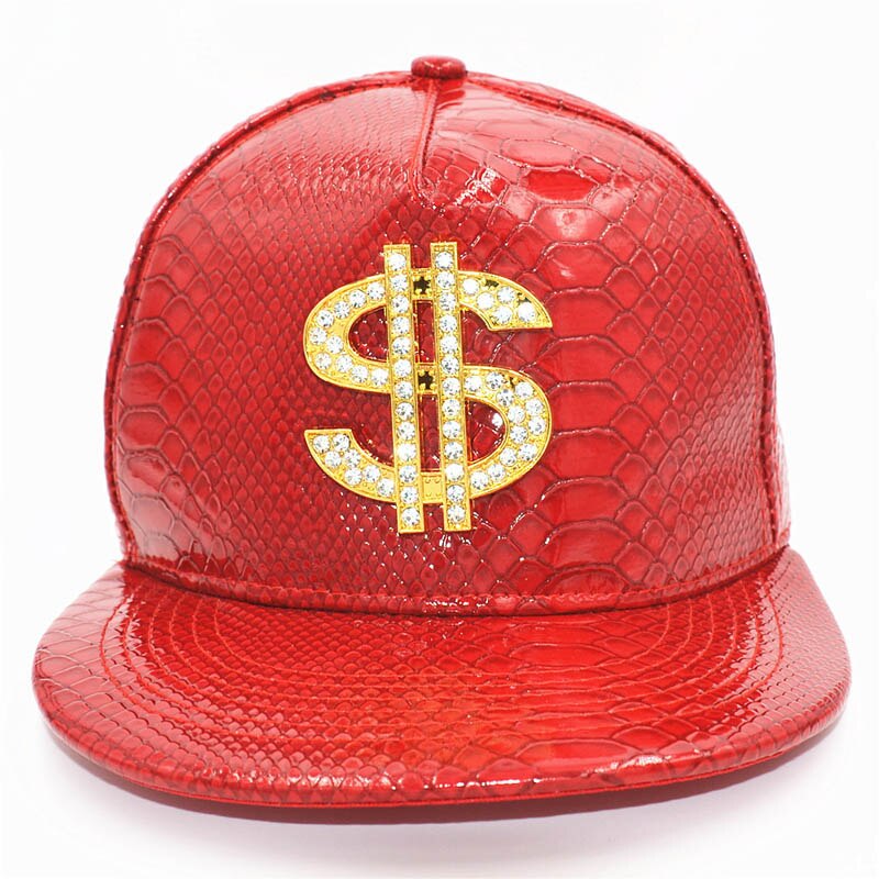 Doitbest Metalen Gouden Dollar Stijl Heren Baseball Cap Hip-Hop Cap Lederen Verstelbare Snapback Hoeden Voor Mannen En vrouwen: Rood