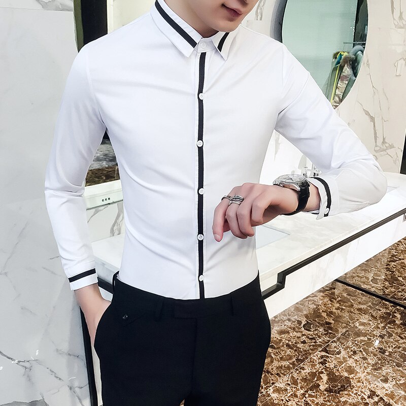 Camisa social masculina forår mænd kjole skjorte brudgom bryllup smoking skjorte mænd slim fit langærmede sociale skjorter