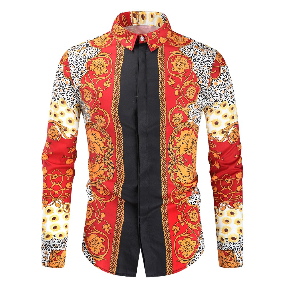 Royal print rød skjorte mænd luksus afslappet camisas hombre manga larga business formelle slanke herre kjole skjorter: Xxl