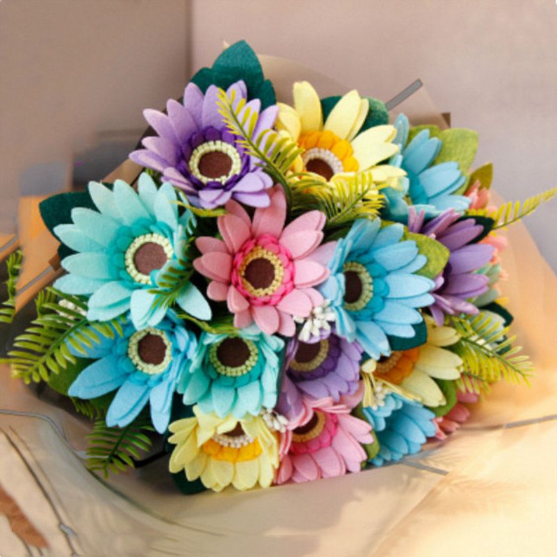 1pc ramo de flores artificial Kit de fieltro tela no tejida material de embalaje DIY artesanía costura de cumpleaños decoración para el hogar