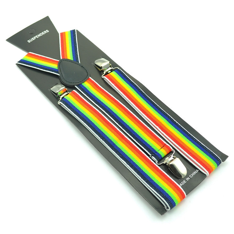 Elastic Leather Suspenders Men 3 Clips Rainbow Braces Vintage Mens Women Suspender for Trousers Wedding Suspensorio For Skirt