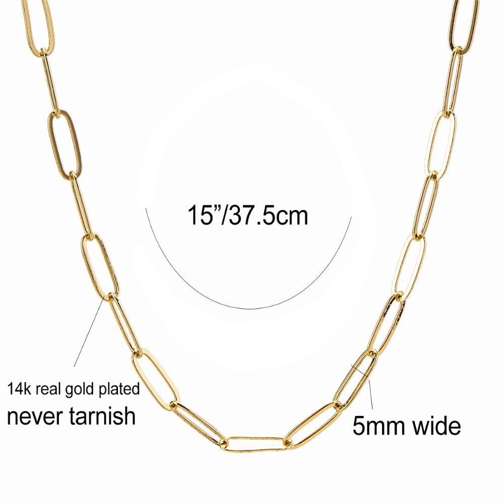 Gold Farbe Papier Clip Lecken Kette Halsband Halskette für Frauen Verknüpfung Kette Hochzeit Geburtstag Schmuck 15 16 17 zoll: 15 Zoll