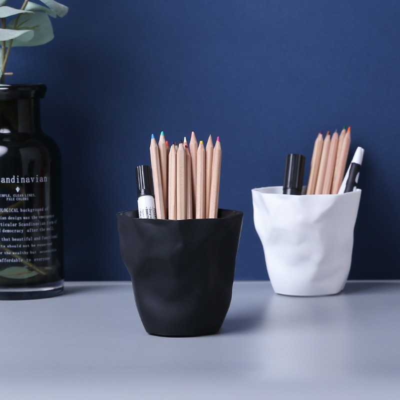 Porte-stylos en plastique plissé de forme irrégulière, boîte à mémo multifonction, papeterie de bureau, organisateur poubelle de voiture