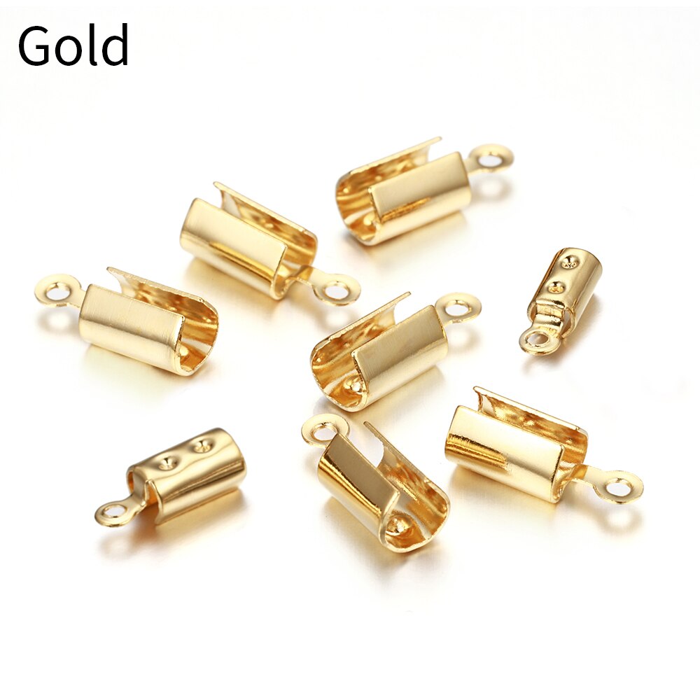 30pcs Stainless Steel Rope Chain Cords Crimp Bead End Caps for Jewelry Making DIY Components Bracelet Necklace Squeeze Fastener: Gold color / 12.5x4.5mm