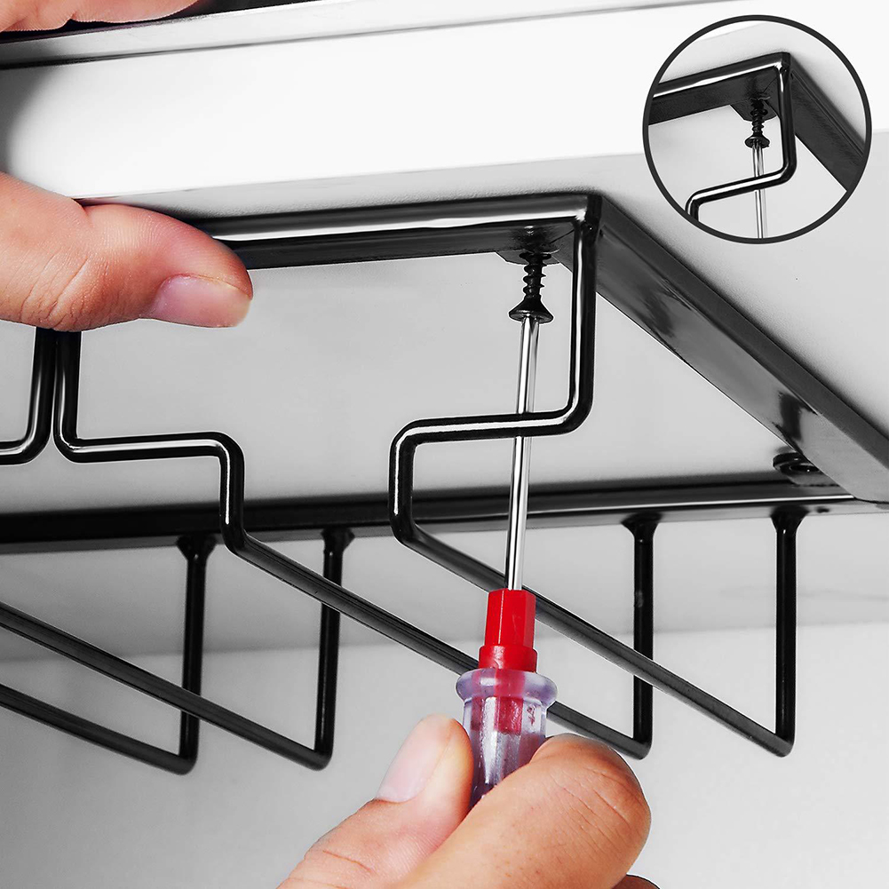 Wine Glasses Holder Bartender Stemware Hanging Rack Under Cabinet Stemware Organizer Glass Goblet Iron Rack