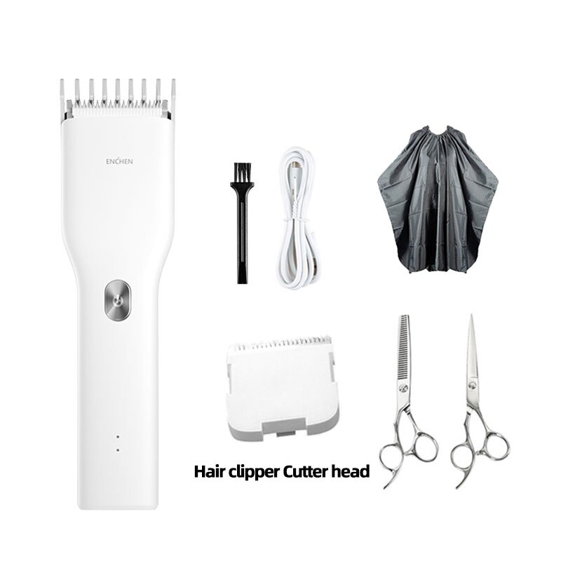 ENCHEN Boost Electric Hair Clippers Men Children Ceramic Cutter Hair Cutting Machine Rechargeable Barber Trimmer: White Set7