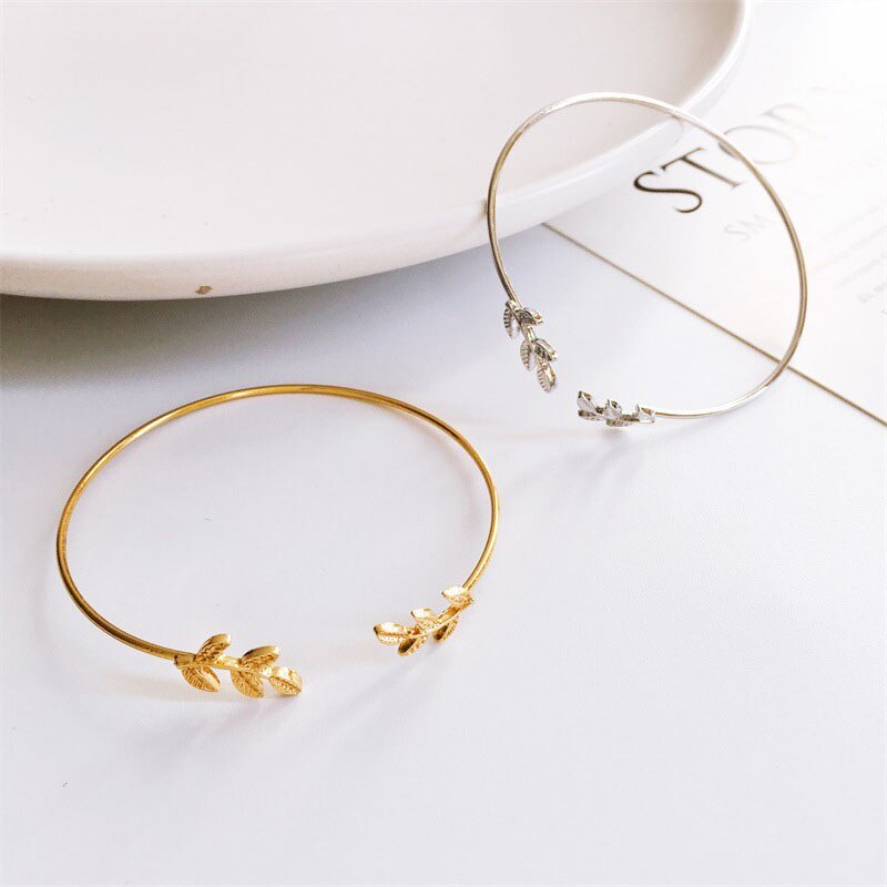 Moda simples banhado a ouro pulseiras de manguito para as folhas femininas pulseiras popular aberto pulseira pulseiras moda jóias presente