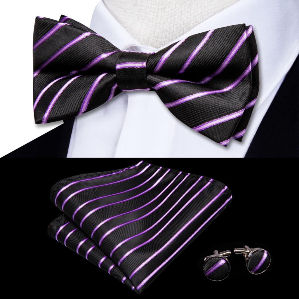 Gravata borboleta de nó masculino, Conjunto Hanky Cuffs, Pré-amarrado, Roxo, Lilás, Lavanda, Pansy, Violeta, Seda, Casamento, Negócios: ROXO ESCURO