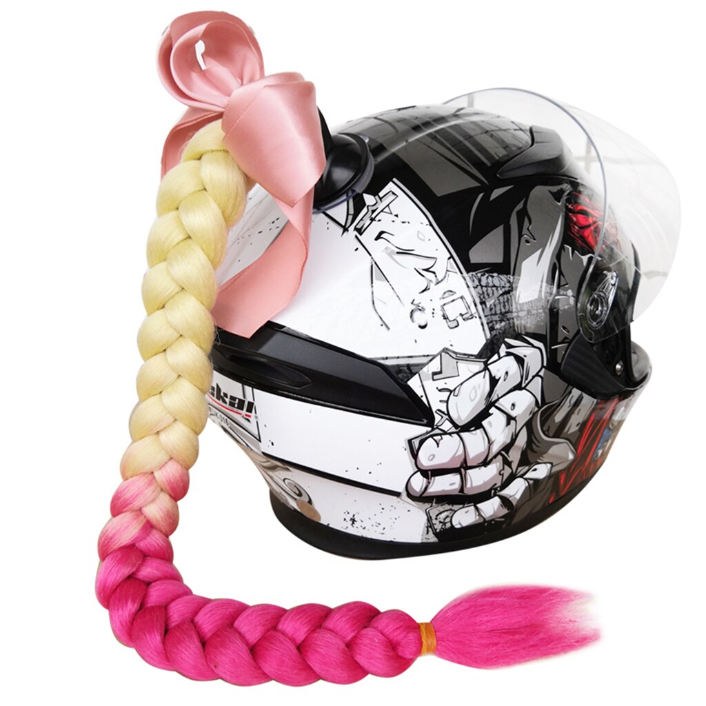 Casco coda di cavallo trecce trecce capelli con Bowknot ventosa rimovibile per moto bici bicicletta ciclismo motociclisti motociclisti pattinare: d'oro pesca rosa