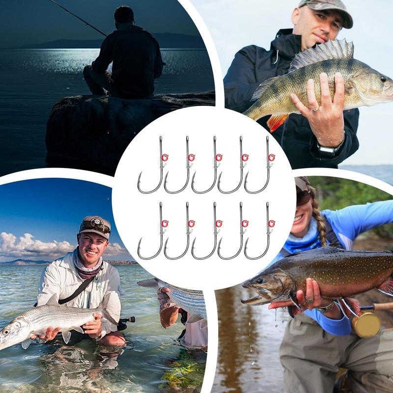 Anzuelos de pesca para camarones vivos, anzuelos fijos de acero al carbono con púas y agujeros 2 # /3 # /4 # Anzuelos de pesca de lubina Catfish para accesorios de pesca