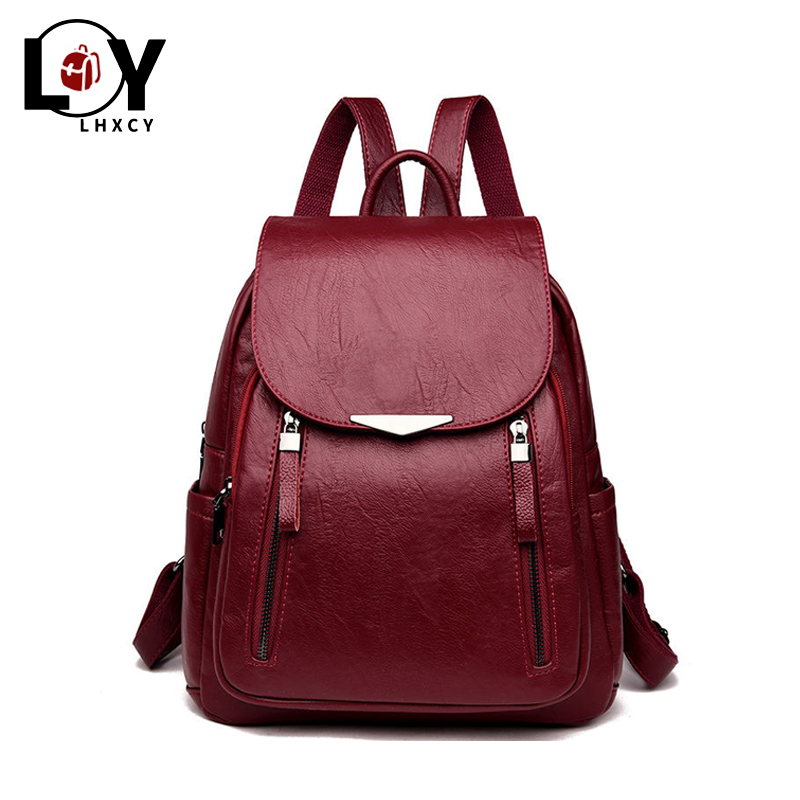 Casual PU Backpack Female Brand Leather Women's Backpack Large Capacity School Bag For Girls Double Zipper Shoulder Bags