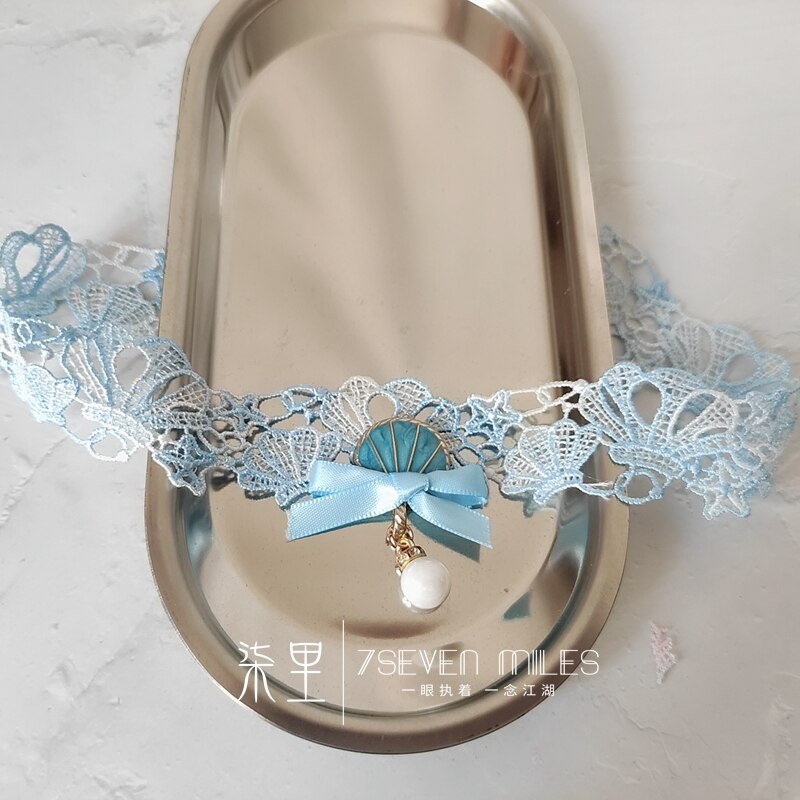 Süße Seestern Blau Gradienten Spitze verträumt Bogen Hülse Halskette Kragen Halsband Hals Kette Süße Lolita Prinzessin Anhänger Ornamente: Stil02
