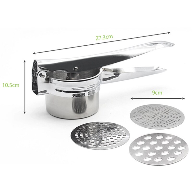 Stainless Steel Potato Ricer Masher with 3 Interchangeable Discs for Fine, Medium, and Coarse, Easy to Use for Potatoes