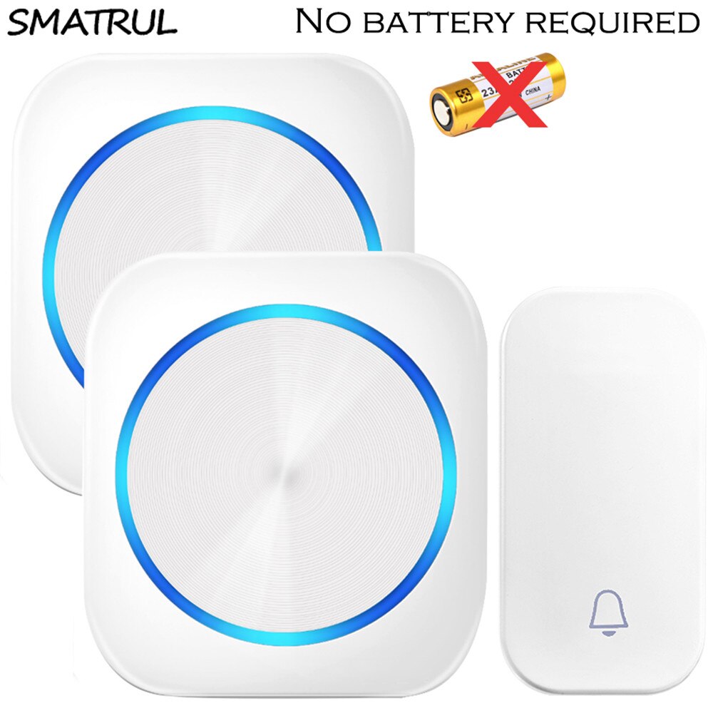 SMATRUL self powered Waterproof Wireless DoorBell Cordless Door Bell ring night light no battery EU plug home button Receiver: white EU 1X2