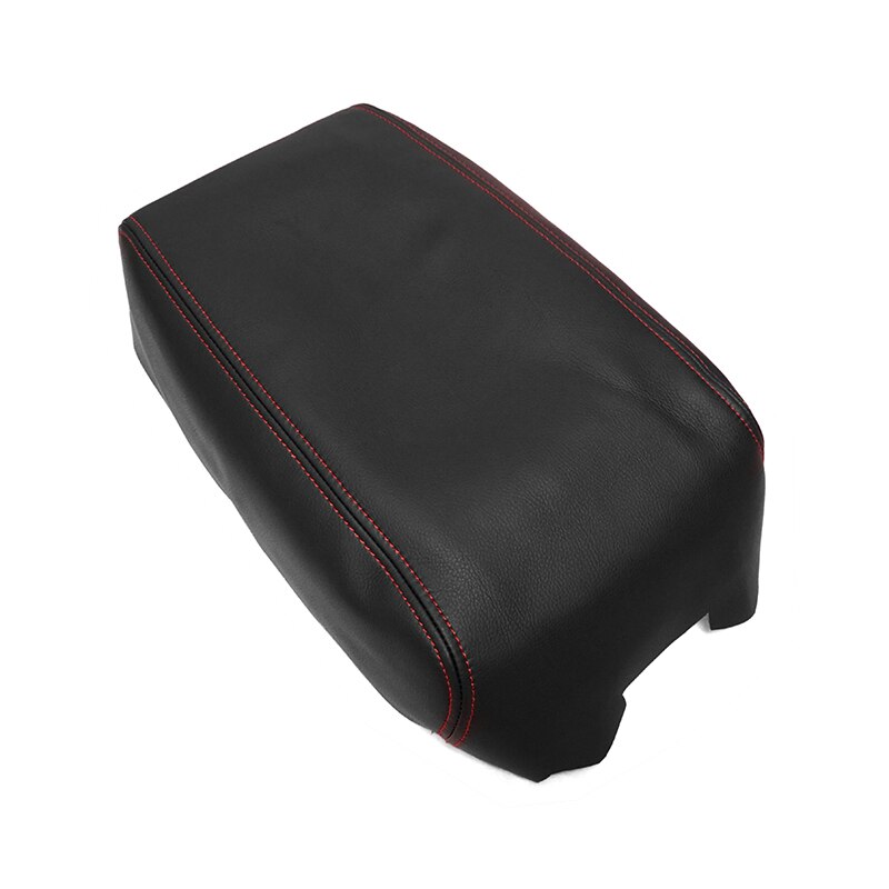 Blødt læder armlæn dæksel til nissan maxima bil center kontrol armlæn boks overflade dækning trim: Sort - rød linje