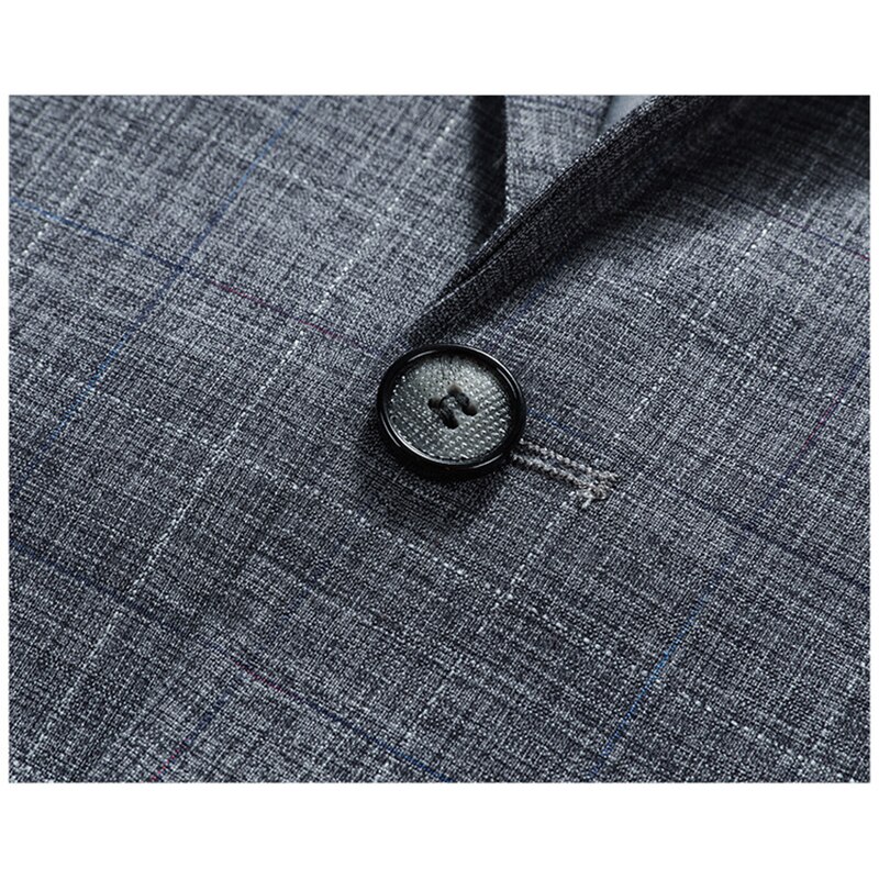 Men Blazer Business Office Work Formal Casual Check Suit Jacket Slim Daily Life Banquet Party Single Breasted Two Buttons Gray