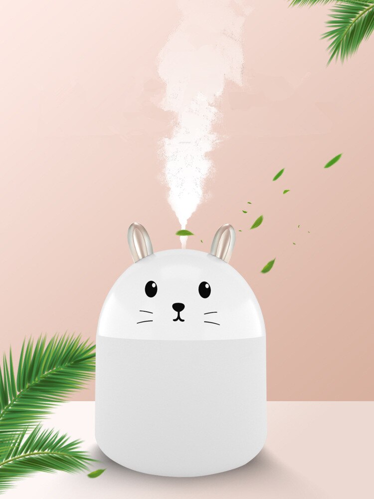 Schattige Konijn Mini Luchtbevochtiger 250Ml Aroma Etherische Olie Diffuser Voor Home Auto Usb Fogger Mist Maker Met Led night Lamp