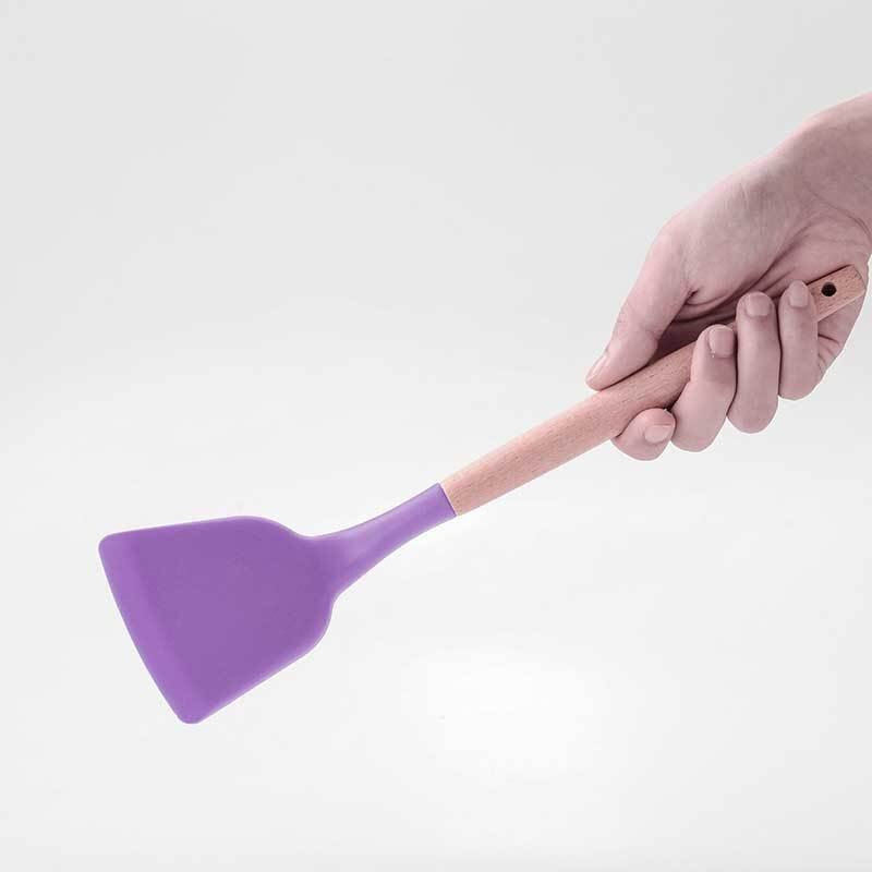 1pc lila träsilikon köksredskap sked soppvändare spatel tång nonstick köksredskap bakprylar redskapsredskap de cocina