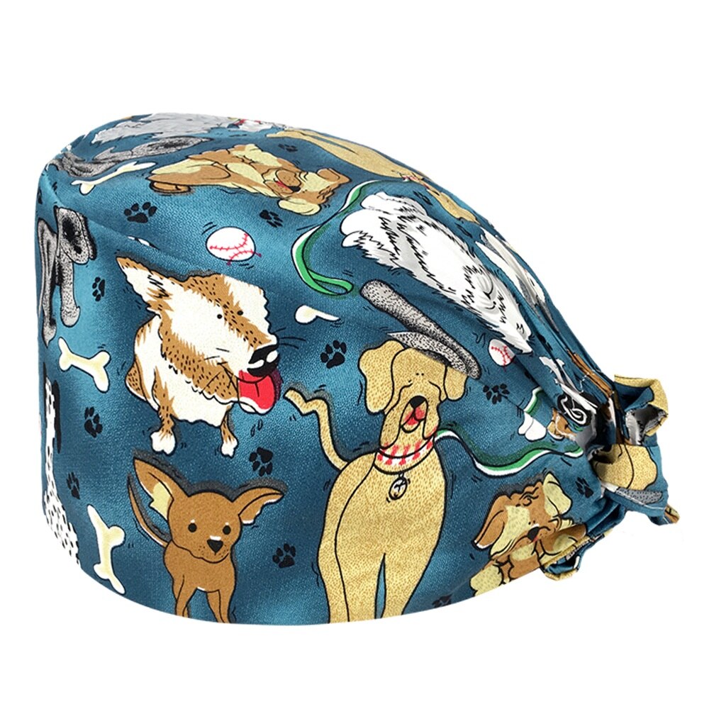 Cartoon animatie print verpleegster petten ademend laboratorium unisex werkmuts schoonheidssalon spa verzorging scrub pet: 22102