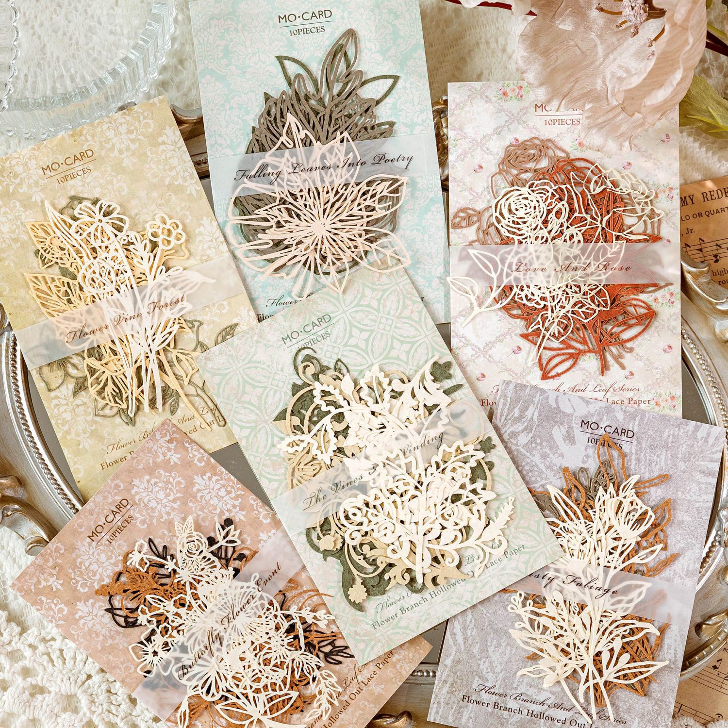 Matériel creux de fleurs vintage, papier décoratif, main, compte, journal intime, accessoires de scrapbooking, licence, fournitures d'artisanat, 10 pièces