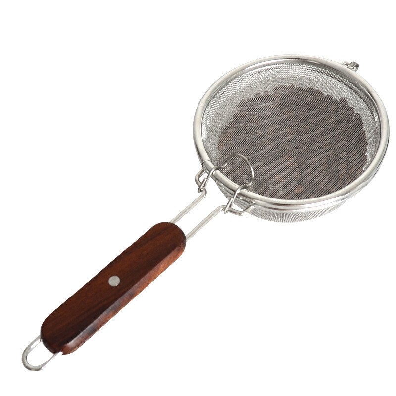 Cuillère filtrante pour filet de grains de café | En acier inoxydable, filets frits pour la cuisson des grains de café avec manche en bois de rose noir, accessoires de café: Baking Net