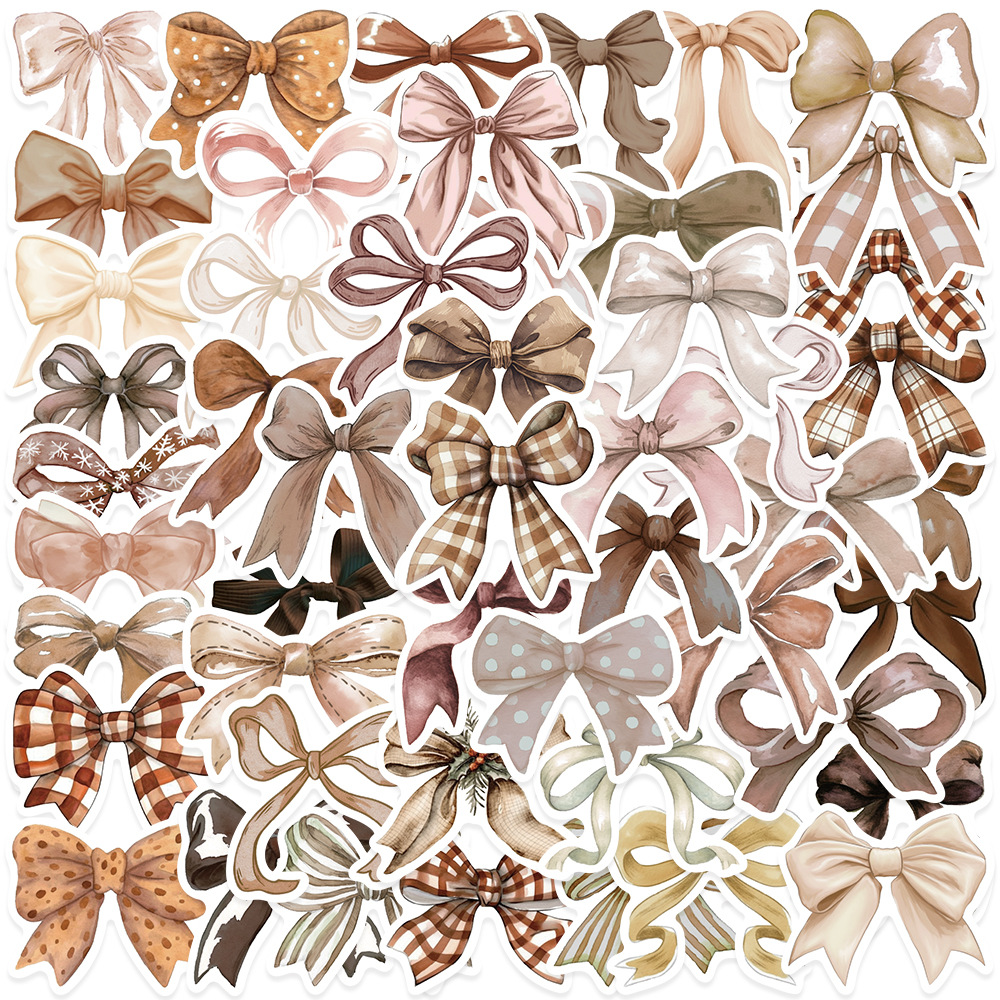 50Pcs Cute Bow Stickers Kawaii Cartoon Bow DIY Stickers Scrapbooking Phone Luggage Skateboard Waterproof Decals: Default Title