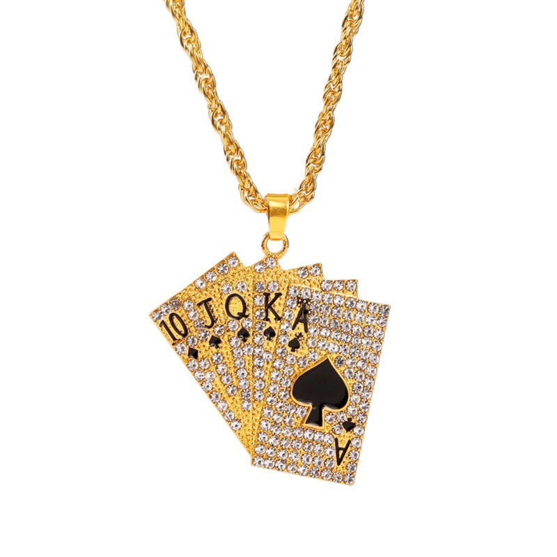 Hip hop smykker kvinder mænd statement emalje spillekort vedhæng halskæder hip hop smykker guld sølv farve halskæde: N289-1