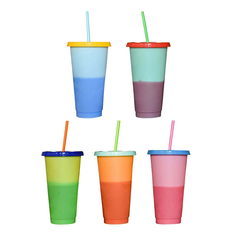 5 sztuk 700ml zmiana koloru wielokrotnego użytku zimne kubki plastikowe mrożony kubek zimny napój kawy sok kubki podróżne ze słomką