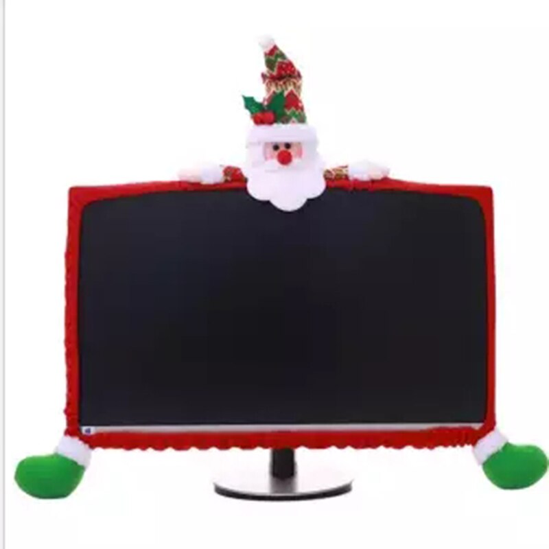 Christmas Computer Monitor Cover 3D Cartoon Flannel Screen Border Protector Christmas Decoration HYD88