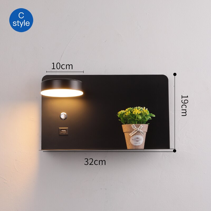 Led væglamper med kontakt og usb interface hvid sort lampe armatur gang gang belysning kunst armatur wandlamp: C usb blomst sort