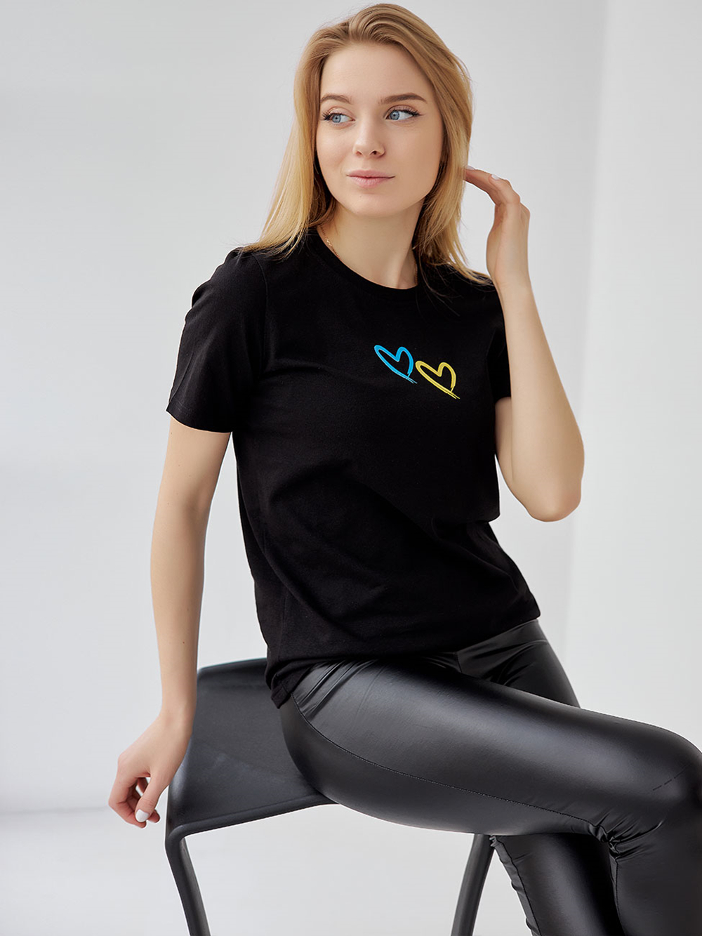 Ukrainsk flag matchende dobbelt kærlighedsskjorte sommer-t-shirt med enkelt tryk dame-t-shirt i boutique-bomuld med patriotismeærmer