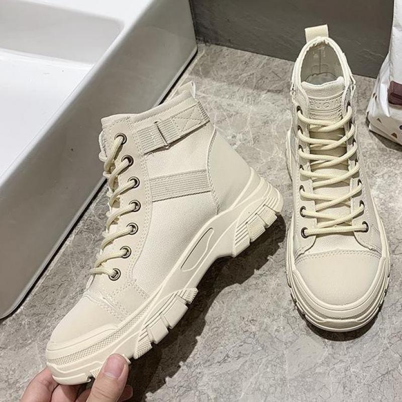 Platåkängor dam ankelboots kvinna snörning damskor feminina botas mujer boots för kvinnor korsbunden canvas