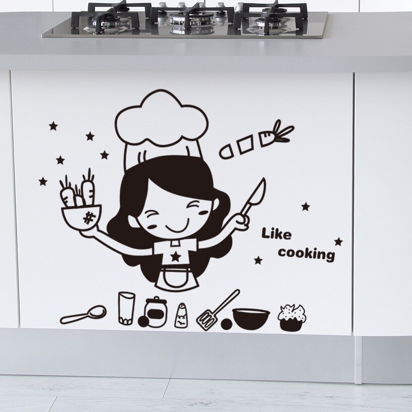 Kitchen Wall Stickers Cute Chef Cooking DIY Wall Removable Home Decoration Oven Dining Hall Wallpapers PVC Wall Decals