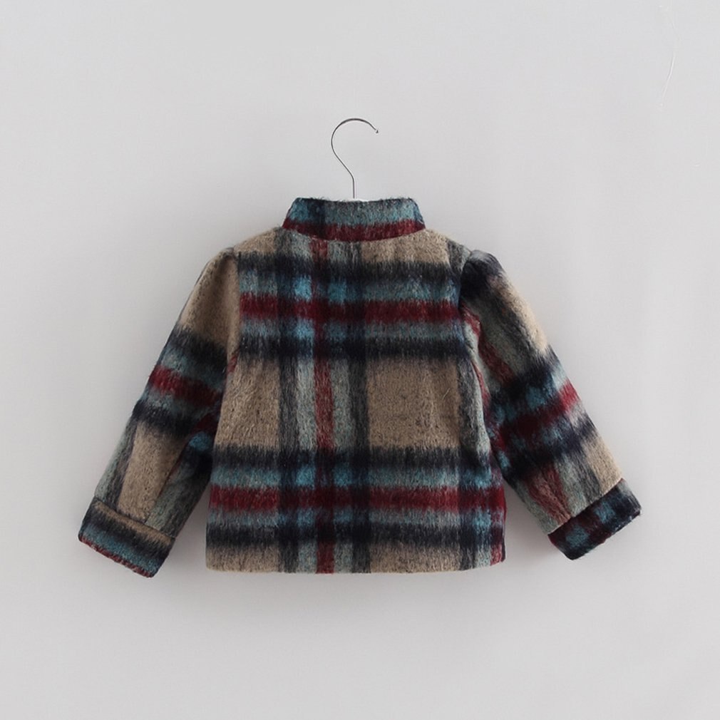 Warm Woolen Jacket Coat Plaid Children Girl Coat Double-breasted Casual Outerwear Jacket For Autumn Winter