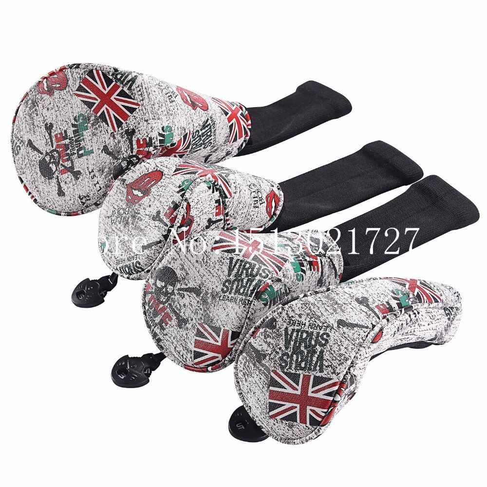 Union Jack Met Schedel Golf Club Head Cover Golf Hout Headcover Driver Fw Ut Utility Hybrid Rescue Club Headcovers Gratis shipp