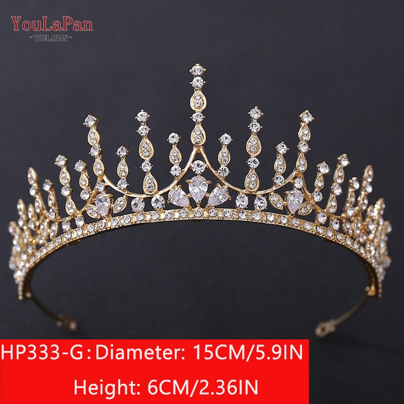 TOPQUEEN HP326 Zirkonia Hochzeit Tiara für Braut-Prinzessin Tiara Stirnband Braut Krone Braut Haar Zubehör für Frauen Tiara: HP333-G