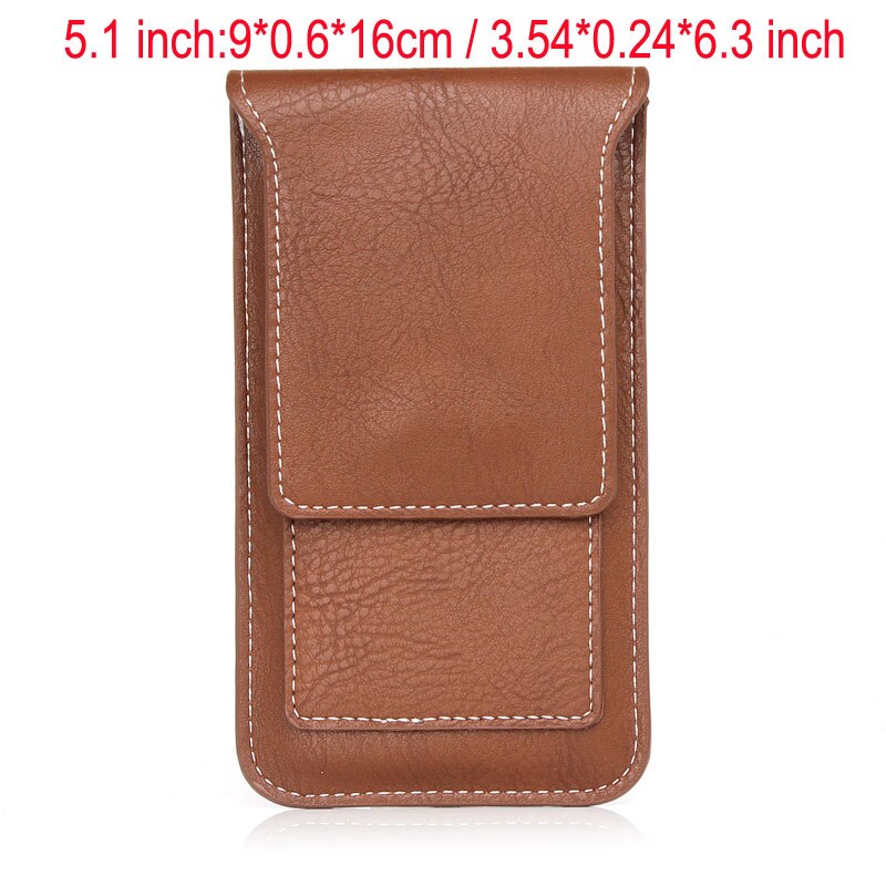 YIANG Kleine Taille Tas PU Leer Eenvoudige Mobiele Telefoon Tas voor iPhone/Samsung/Huawei Riemclip Case Casual taille Packs Telefoon Pouch: 5.1 inch brown