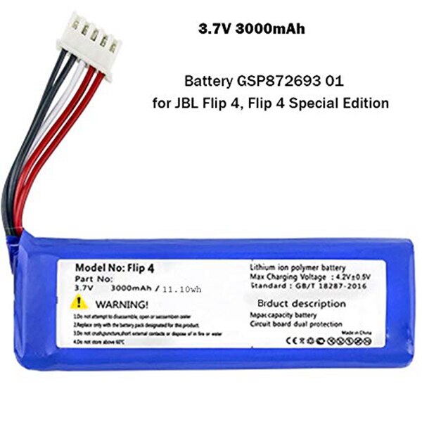 Batterie De Remplacement Li-Polymer 3000mAh 3.7V Pour JBL Flip 4 Et Flip 4 Special Edition Remplacement Batterie GSP872693 Batterie De Remplacement Li-Polymer 3000mAh 3.7V Pour JBL Flip 4 Et Flip 4 Special Edition Remplacement Batterie GSP872693