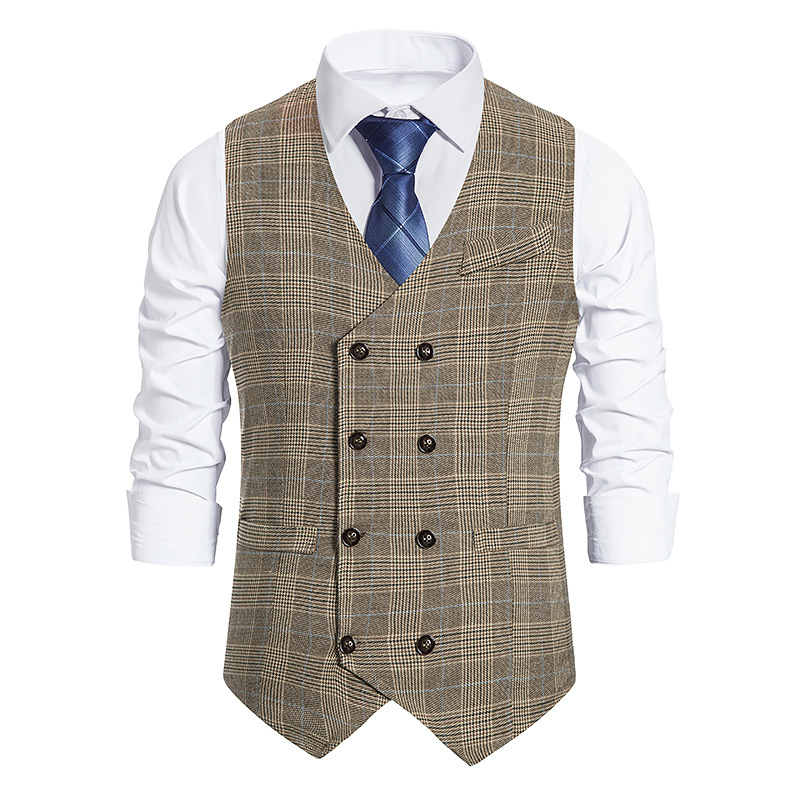 Gilet da uomo d&#39;affari Gentleman gilet Hipster Slim Fit gilet scozzese doppio petto gilet uomo festa matrimonio Prom Chaleco Hombre: khaki / M