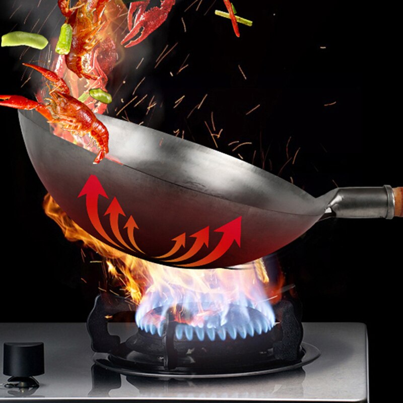 Konco Chinese Traditionele Hand Geslagen Wok, Geen Coating Ijzeren Wok Met Houten Handvat, non-stick Pan Keuken Kookgerei